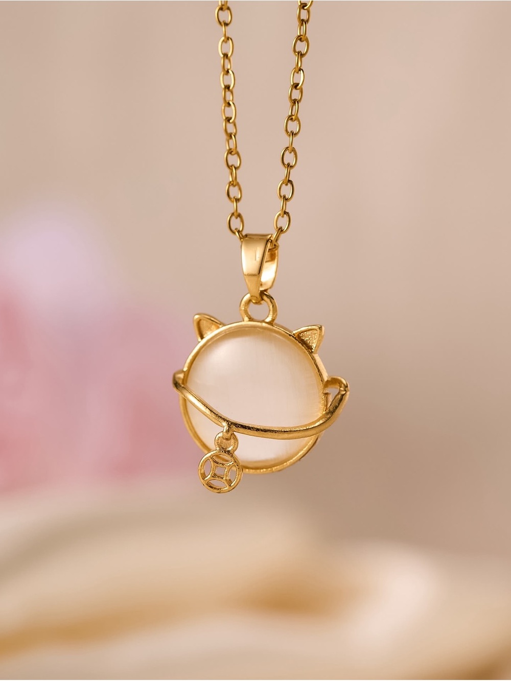 Gold Cat Planet Pendant Necklace - Women Jewelry